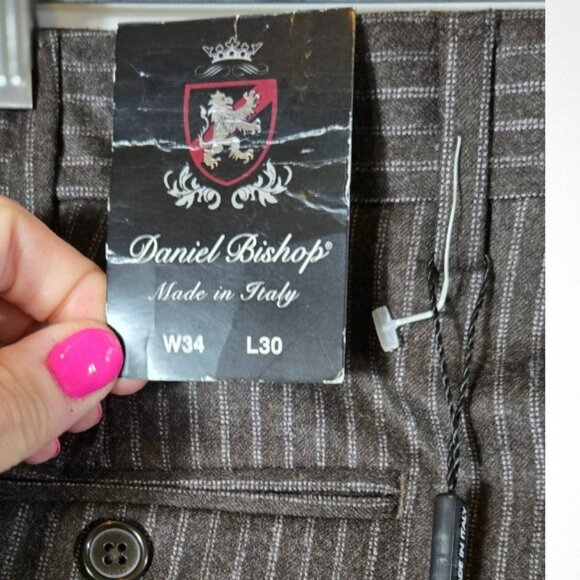 David Bishop NWT W34 X L30 Men's Black Pinstripe Dress Pants Made in Italy - Picture 9 of 14